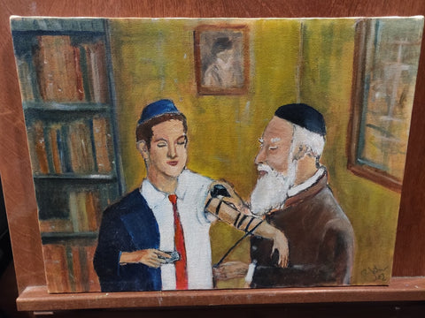 Original Oil Painting by Bob Jeter - Tefillin Lesson