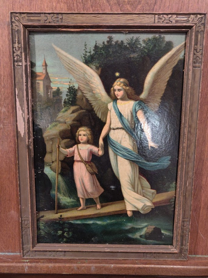 Original Antique Print of Guardian Angel
